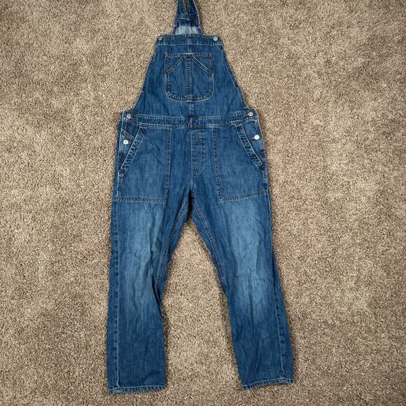 GAP Pants - Gap Denim Overalls Womens M Crop Slouch Blue Denim Relaxed Bib Pocket Casual